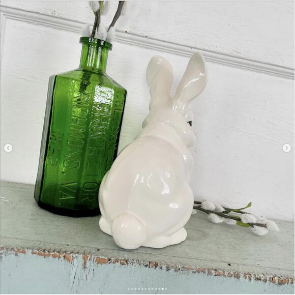 Vintage White Bunny Rabbit Statue Figurine Ceramic Handmade Large 1980 - Picture 9 of 10